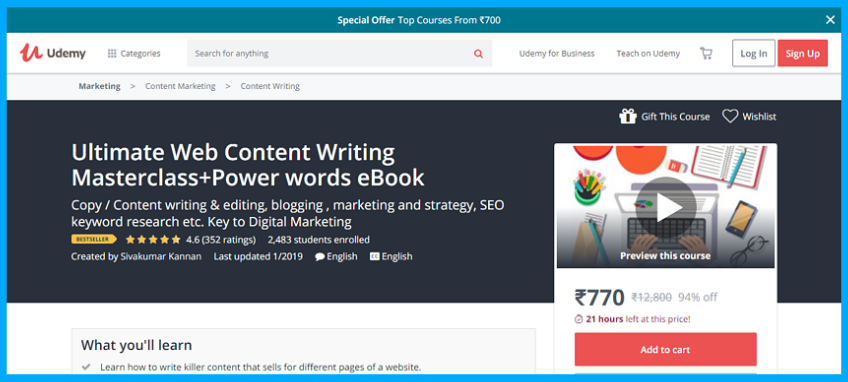 content writing udemy